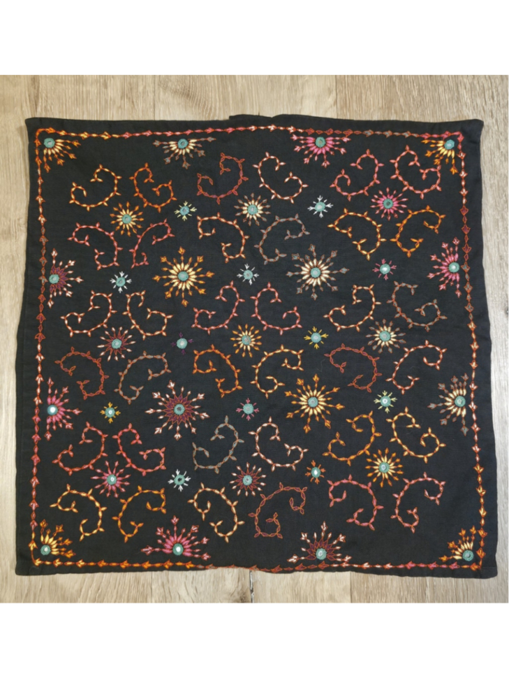Vintage Artisan Hand Embroidered Throw Pillow Covers Set of 2 Black Ethnic Boho